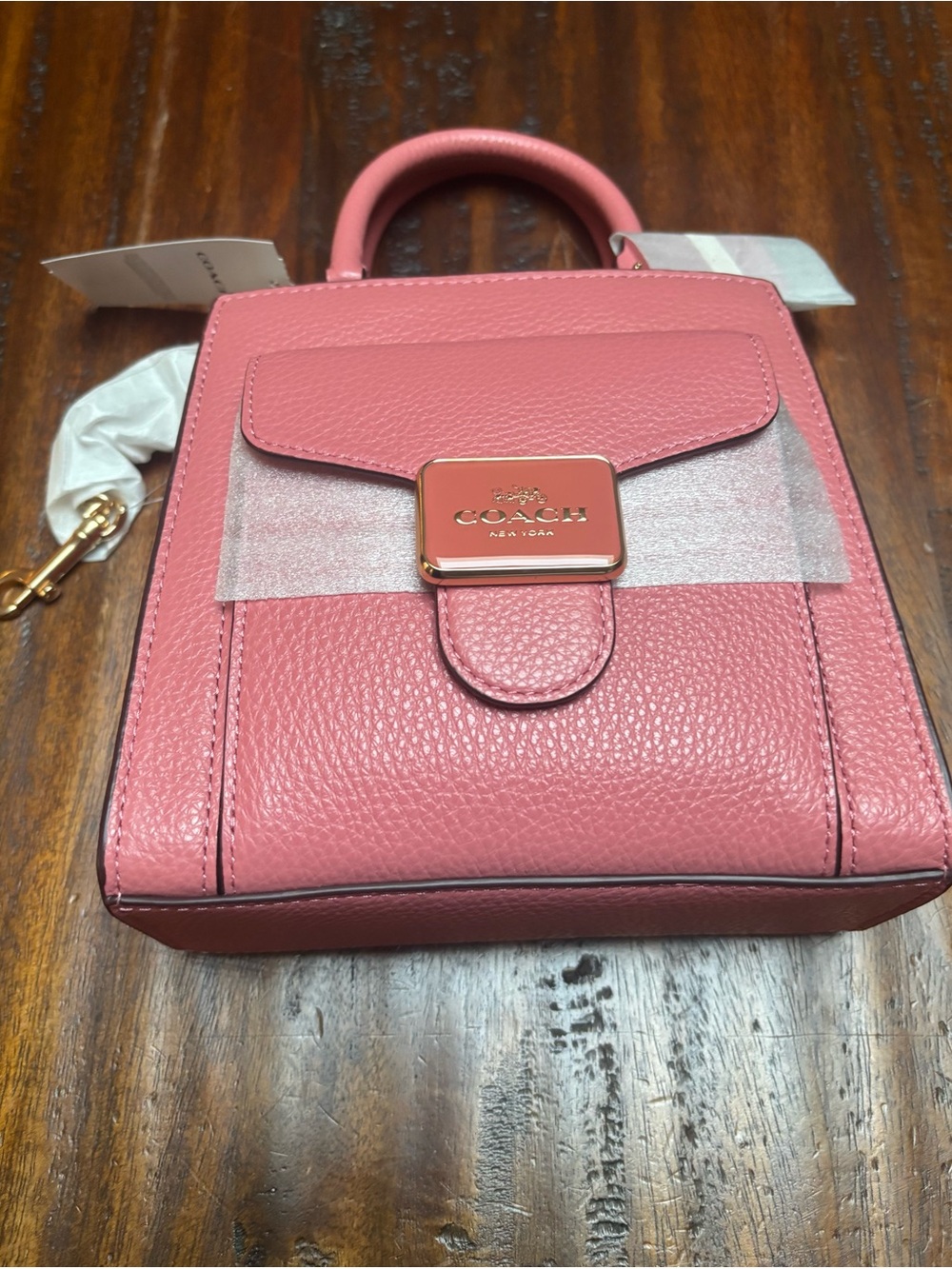 Coach Pink Pebbled Leather Mini Satchel with Gold-Tone Plaque